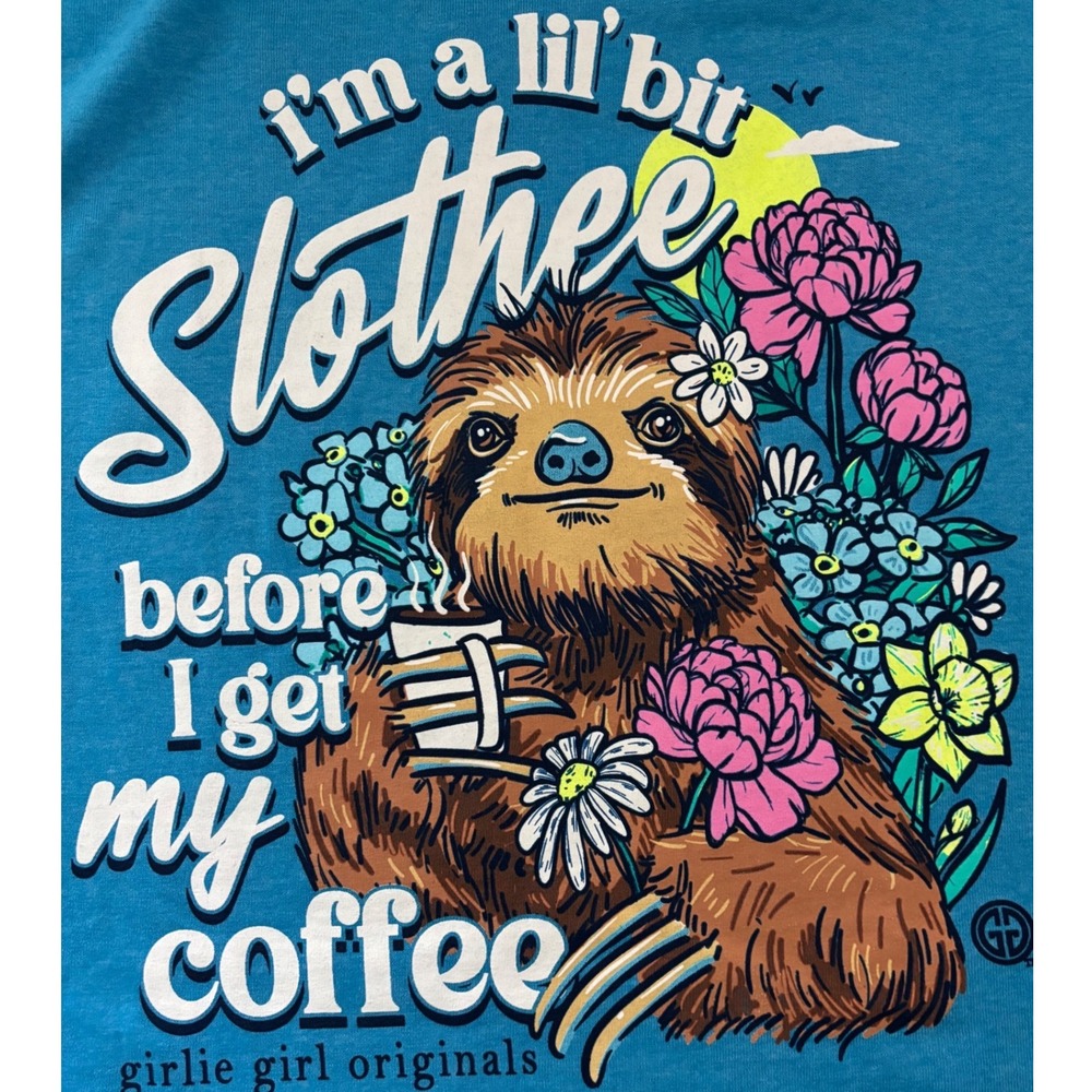Girlie‎ Girl Originals Graphic Tee Women XL Blue Sloth Coffee New With Tags